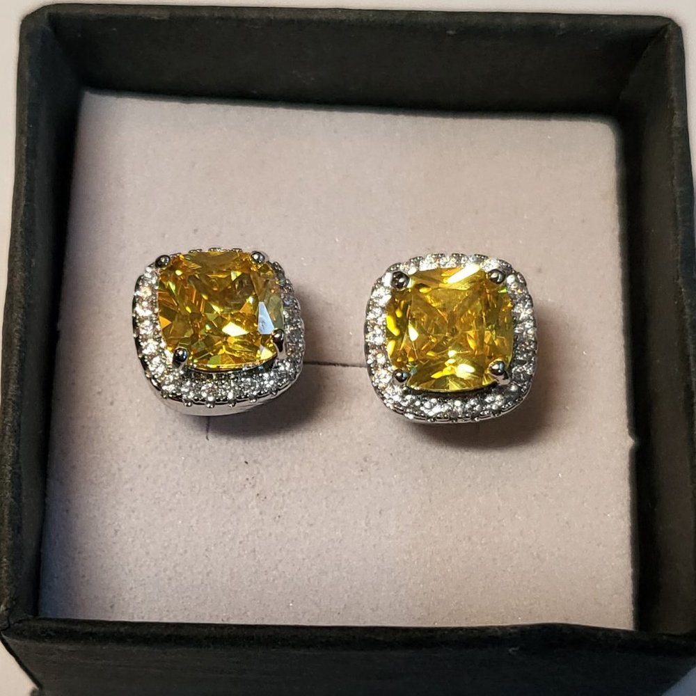 New! Yellow moissanite and zircon earrings in sterling silver, stunning! - Picture 3 of 8